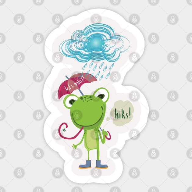 GREEN FROG WITH PINK UMBRELLA UNDER THE RAIN (hiks!) let's wibit! Sticker by ArtsySoulGallery